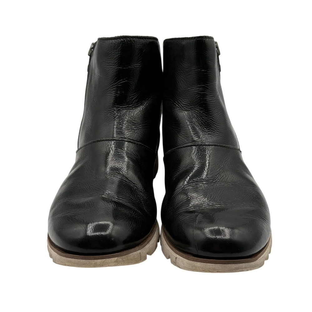 Sorel Ainsley Conquest Ankle Boots‎ Womens 8 Black Good Patent Leather Zip Up